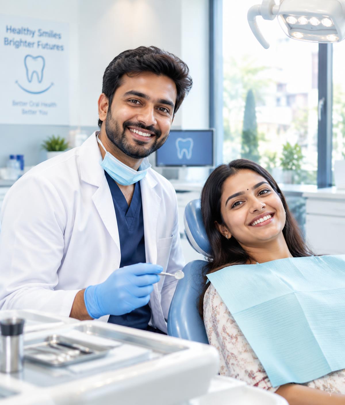 Dr. Naveen Gupta with a smiling patient at Priyanka Dental Clinic